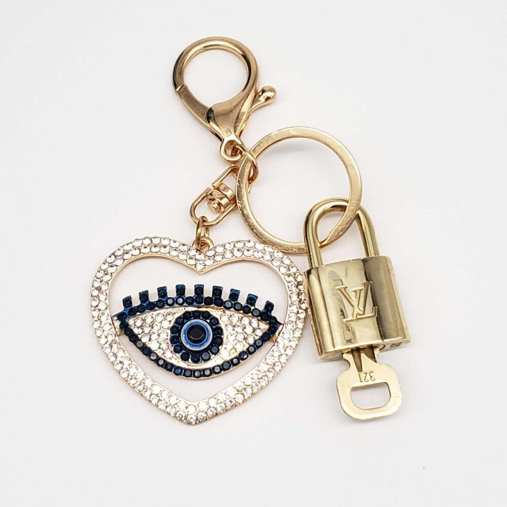 LV Gold Padlock & Key 🔒 Authentic Louis Vuitton Bag Unbranded Evil Eye Charm
